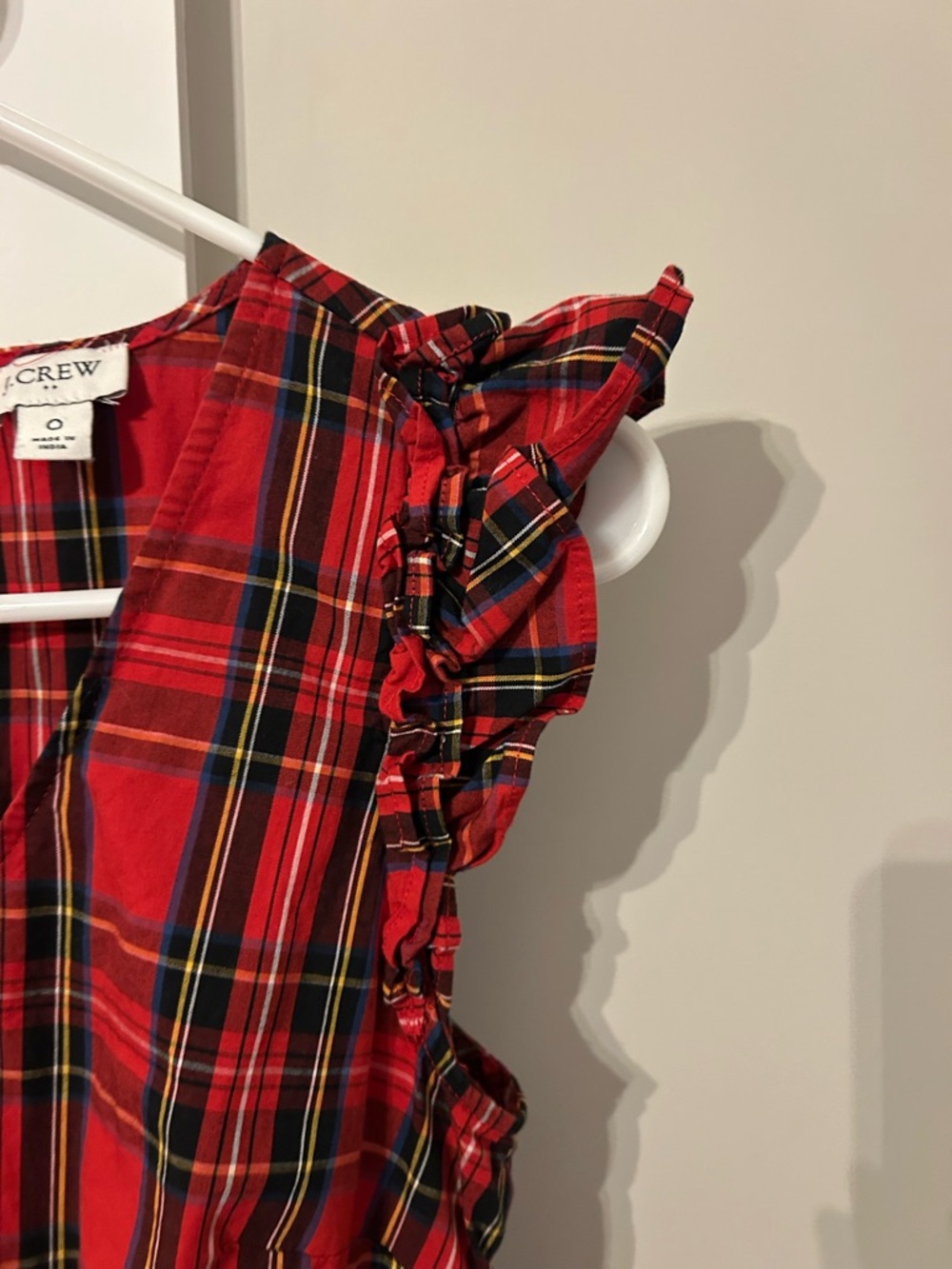J. Crew Red Plaid Ruffle-Sleeve Tiered Midi Dress - Picture 5 of 11